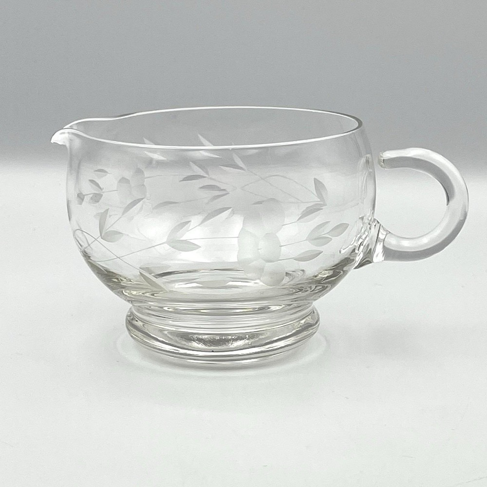 Vintage 1970s Princess House Heritage Creamer Pitcher 2.5"‎ Etched Glass Floral